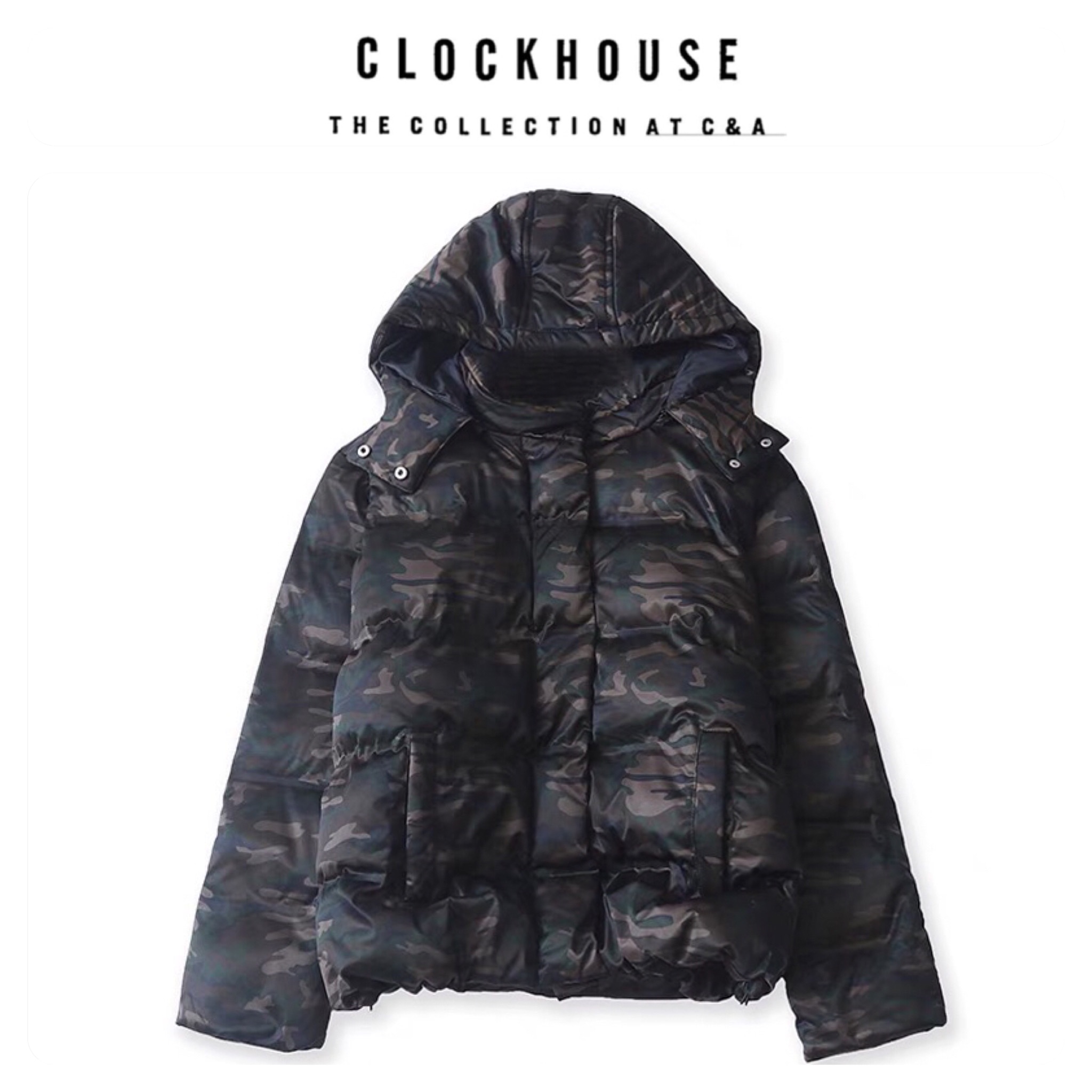 Clockhouse เสื้อกันหนาว ติดฮูท เสื้อบอมเบอร์ บุนวมอุ่น แบรนด์clockhouse over siZe bomber jacket (ฮู้ดถอดได้ค่ะ) ลายพราง