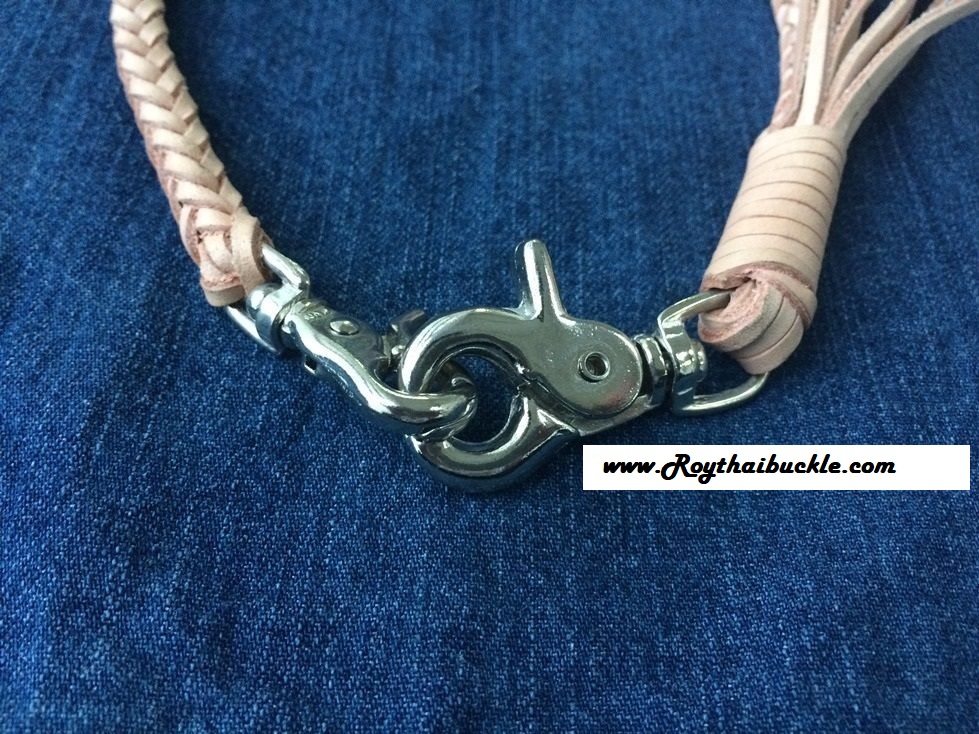 สายถักหนัง 9 เส้น ฟอกฝาด หัวเกี่ยวก้ามปูเงิน เส้นยาว 40 cm