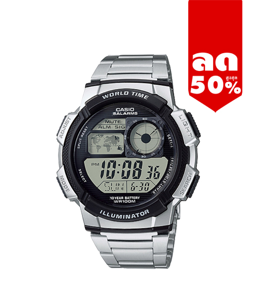 CASIO นาฬิกาคาสิโอ นาฬิกาข้อมือ นาฬิกากันน้ำ นาฬิกาของแท้ ประกันศูนย์ CMG 1 ปี รุ่น AE-1000WD-1A นาฬิกาสีเงิน