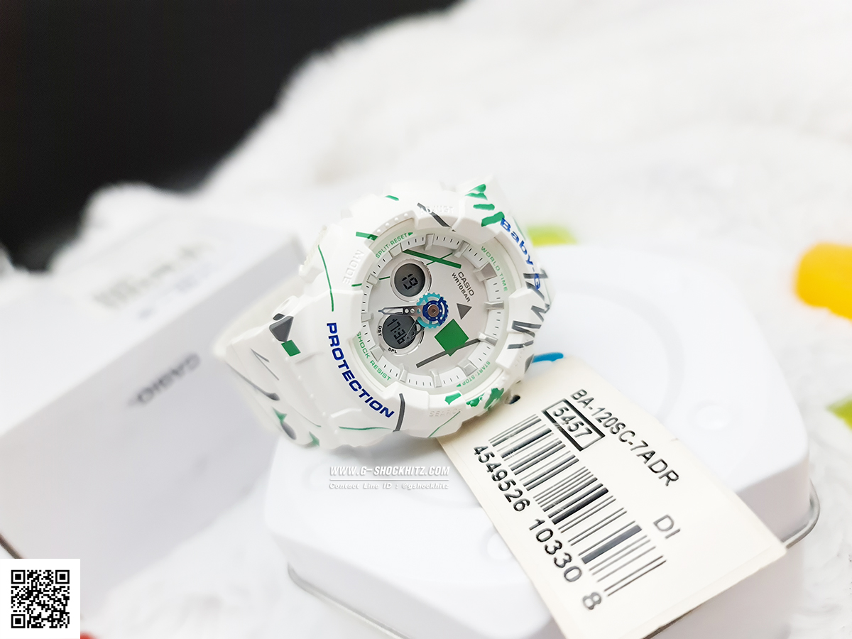 CASIO BABY-G นาฬิกาข้อมือ นาฬิกากันน้ำ นาฬิกาของแท้ ประกันศูนย์ CMG 1 ปี รุ่น BA-120SC-7A นาฬิกาสีขาว