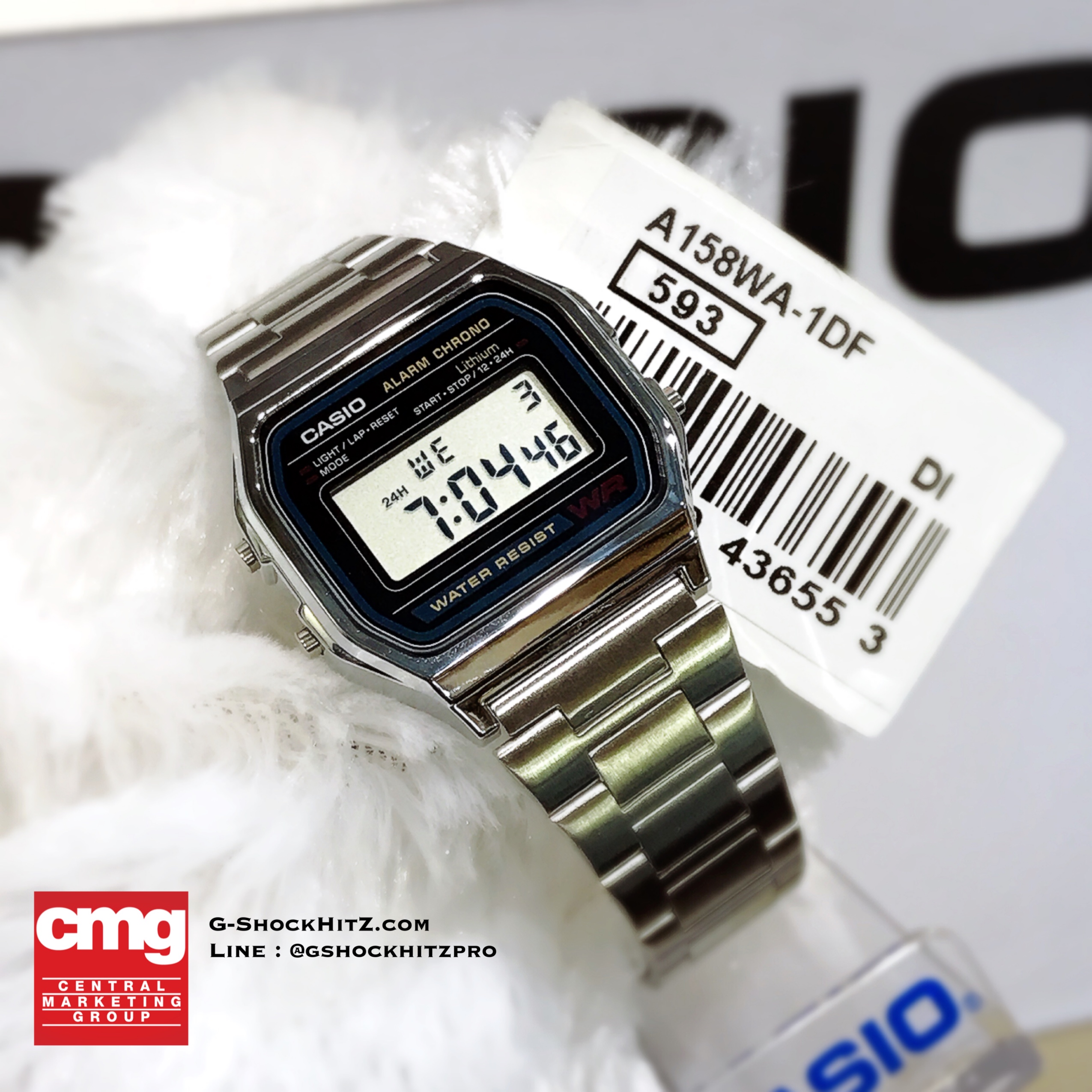 CASIO นาฬิกาคาสิโอ นาฬิกาข้อมือ นาฬิกากันน้ำ นาฬิกาของแท้ ประกันศูนย์ CMG 1 ปี รุ่น A158WA-1D นาฬิกาสีเงิน