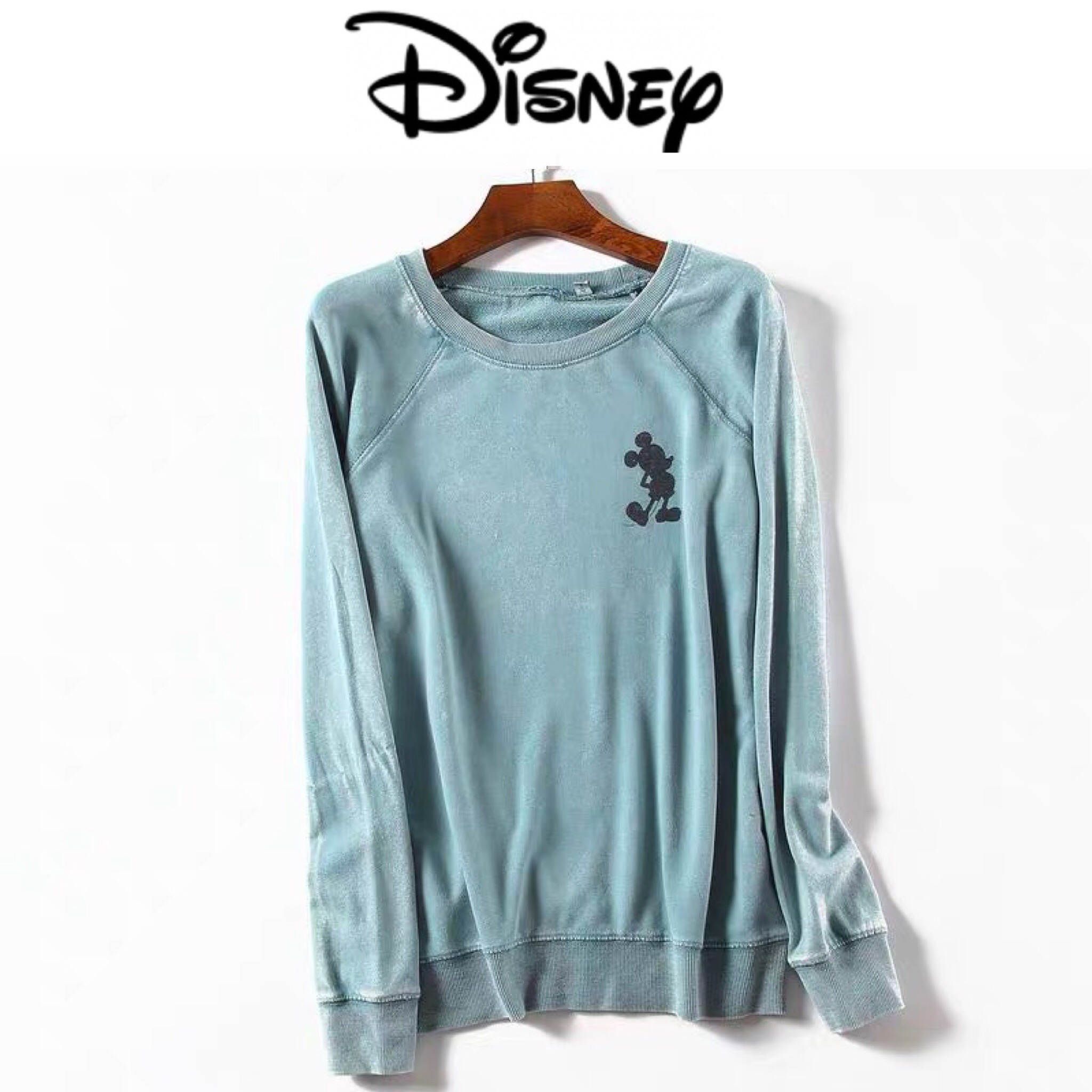 เสื้อวอร์ม เสื้อ แขนยาว เสื้อมิคกี้ เม้าส์ สีฟ้าเขียวน้ำทะเล แบรนด์DISNEY งานฟอก สวยมากคะ ฟ้าเขียว