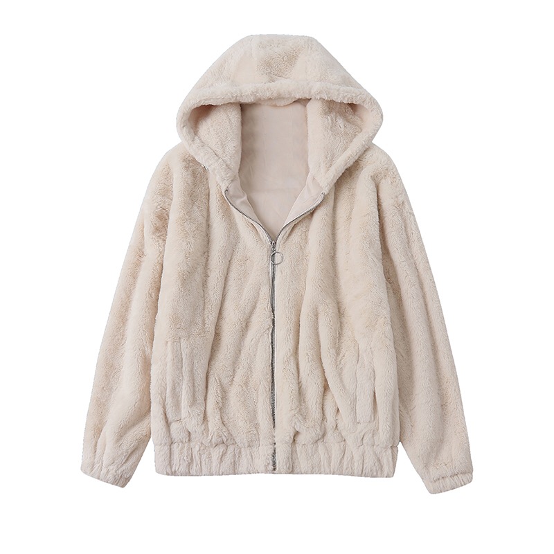 Cali 1985 เสื้อเฟอร์กันหนาว หมวกฮู้ด เสื้อขน (FLUFFY COAT) สีครีม แบรนด์ CALI 1985 Los Angeles ขาว