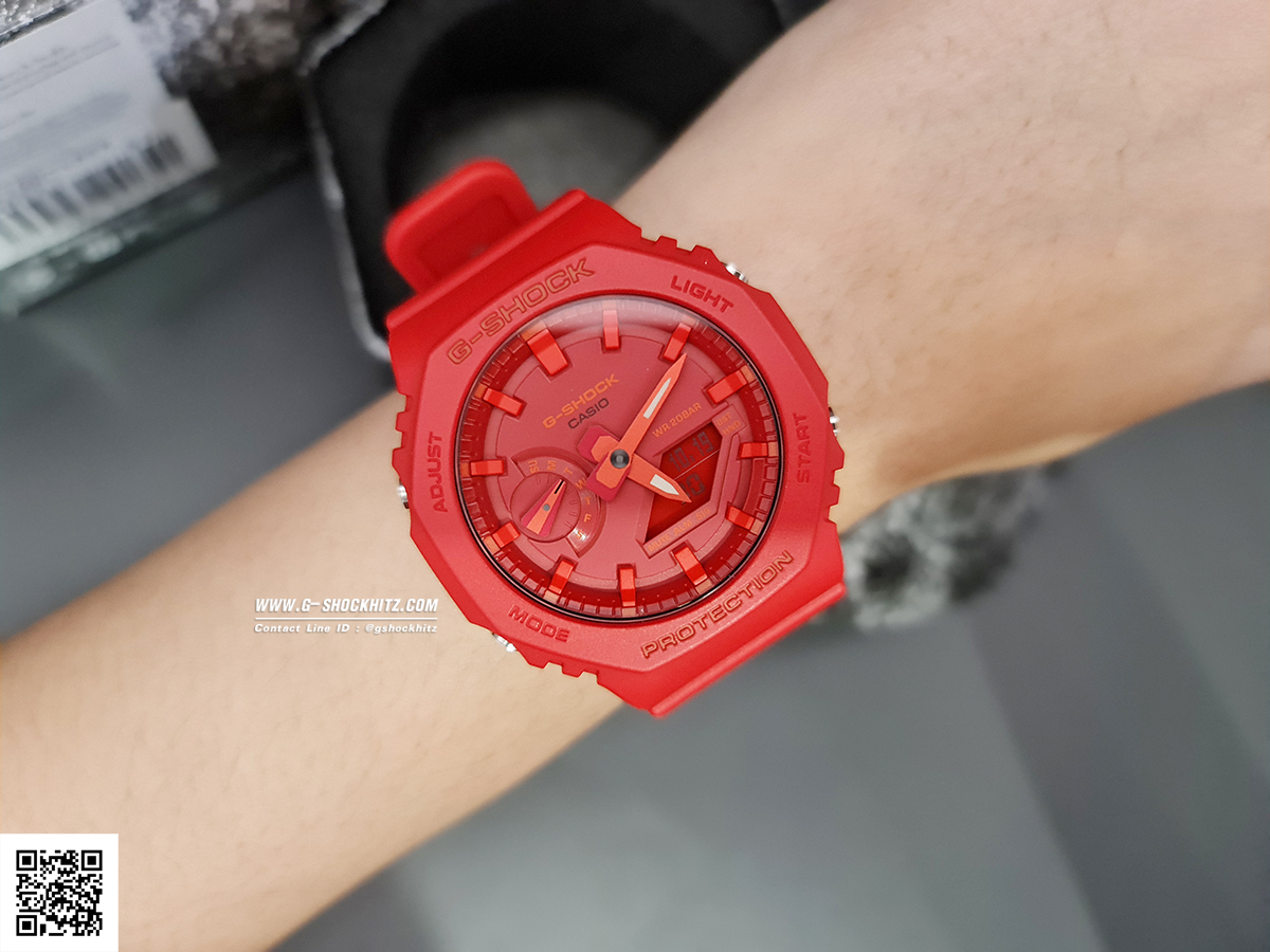 CASIO MID YEAR SALE G-SHOCK นาฬิกาข้อมือ นาฬิกากันน้ำ นาฬิกาของแท้ ประกันศูนย์ CMG 1 ปี รุ่น GA-2100-4A นาฬิกาสีแดง