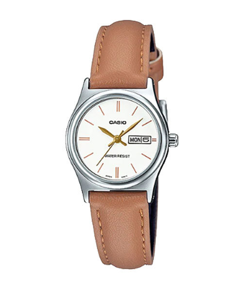 CASIO นาฬิกาคาสิโอ นาฬิกาข้อมือ นาฬิกากันน้ำ นาฬิกาของแท้ ประกันศูนย์ CMG 1 ปี รุ่น LTP-V006L-7B2 นาฬิกาสีน้ำตาล