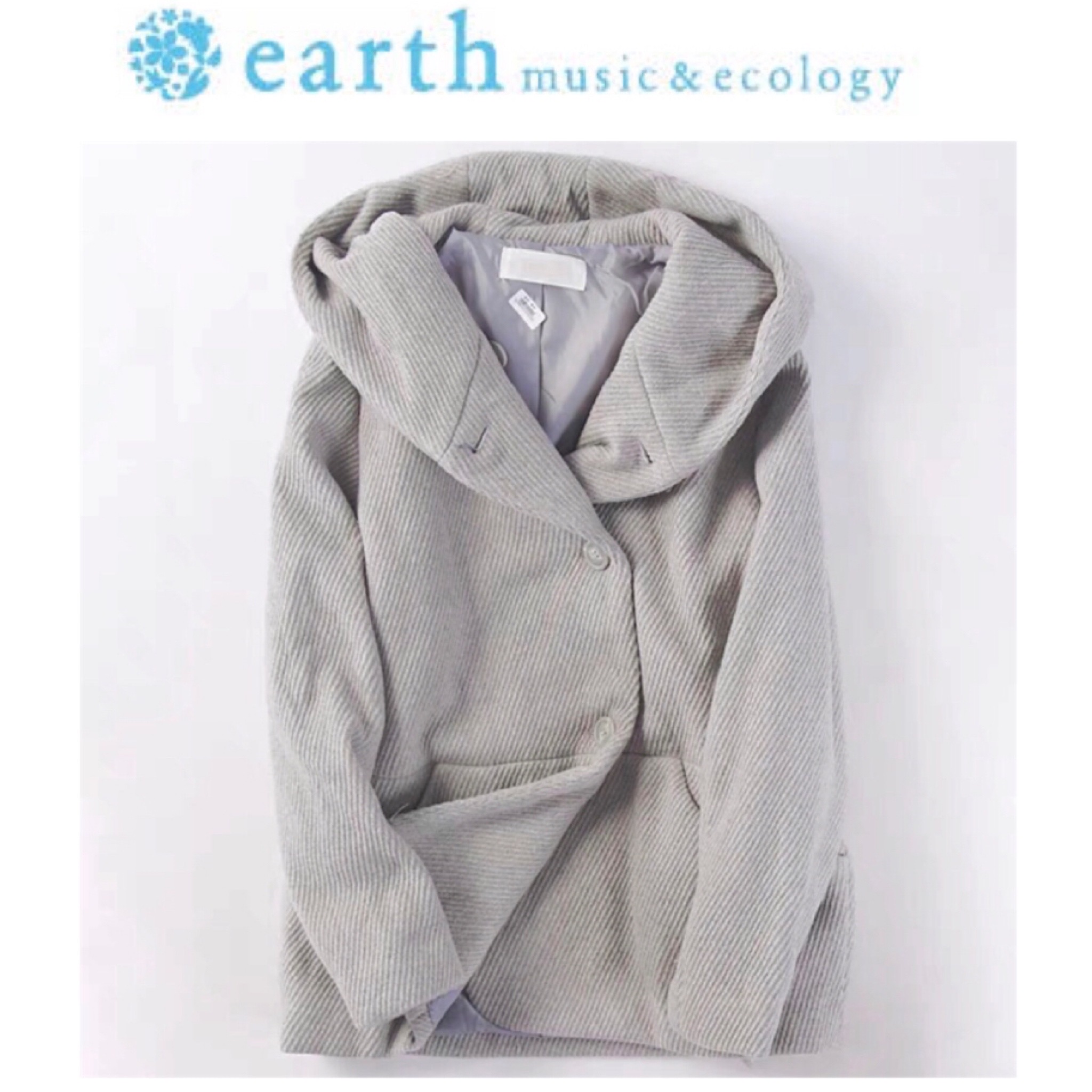 โค้ทฮู้ด เสื้อกันหนาวสักหลาดวูล ทรงPEA COAT แบรนด์ earth Music &Ecology (JAPAN) เทา