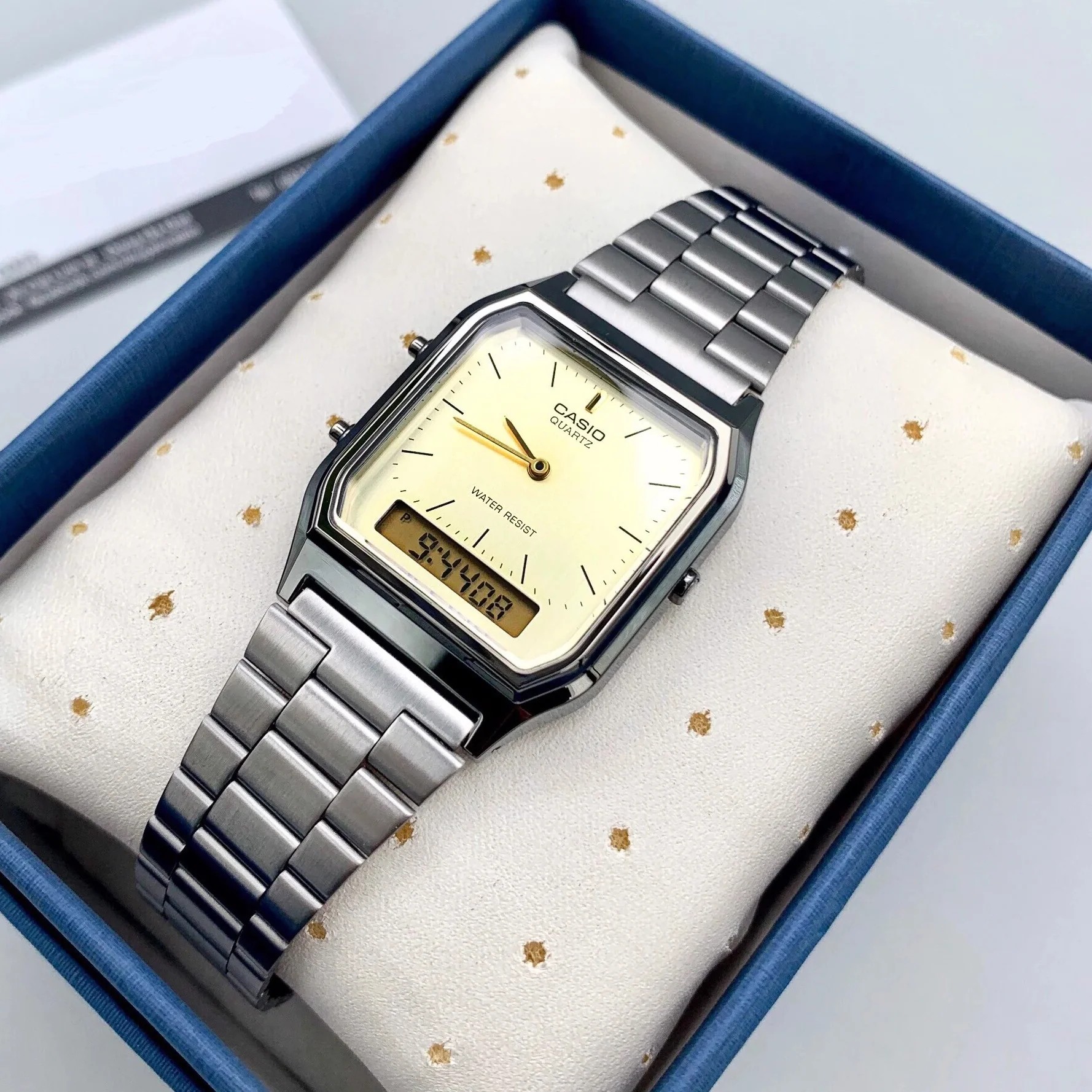 CASIO นาฬิกาคาสิโอ นาฬิกาข้อมือ นาฬิกากันน้ำ นาฬิกาของแท้ ประกันศูนย์ CMG 1 ปี รุ่น AQ-230GG-9A นาฬิกาสีเทา