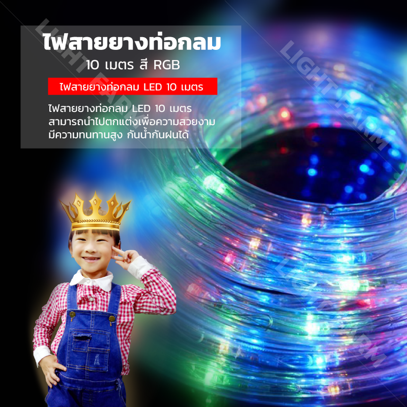 ไฟสายยางท่อกลม 10 ม. สีรวม