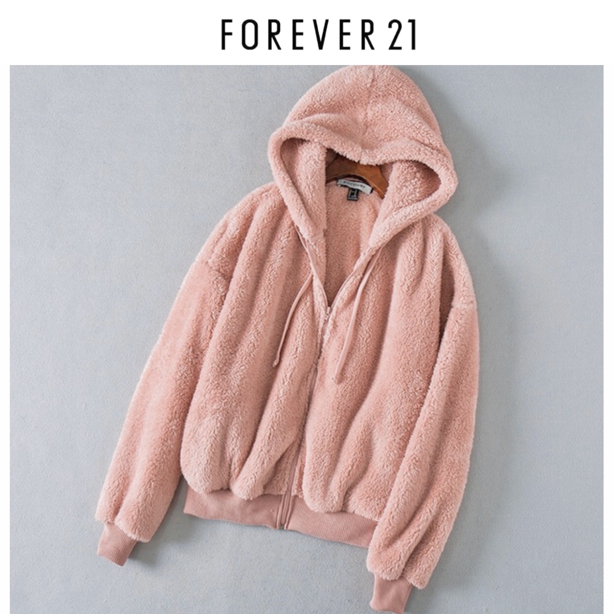 เสื้อเฟอร์กันหนาว แบรนด์ Forever21 เสื้อคลุมขน สีชมพู ขนนิ่มฟู นุ่มมากคะ สำเนา ชมพู