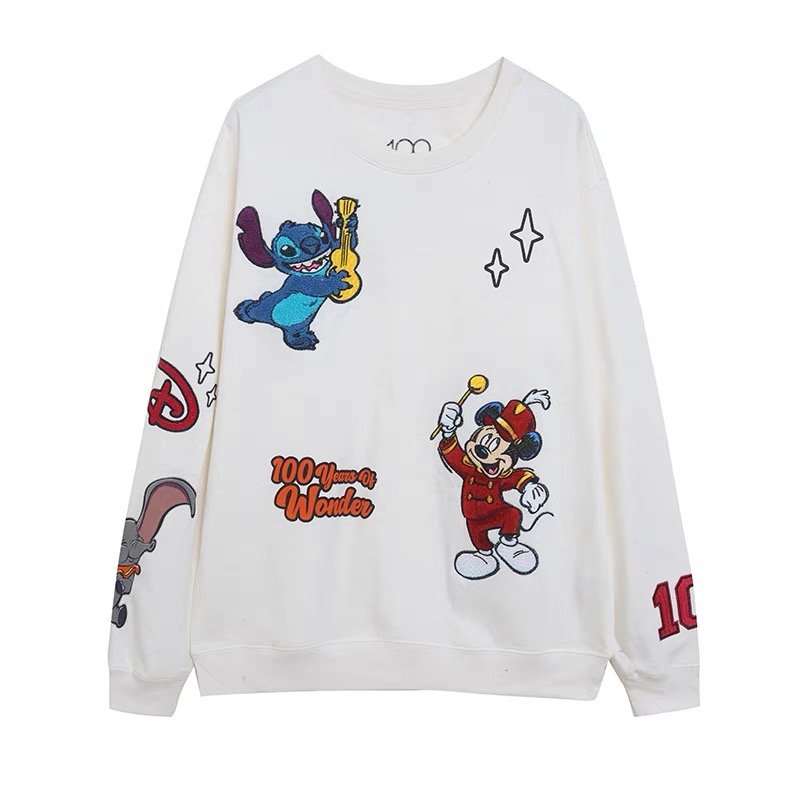 เสื้อ สเวตเตอร์ มิคกี้ สีขาว White Sweatshirt Disney 100 Years Of Wonder Hoodie Sweatshirt Mickey, แดง
