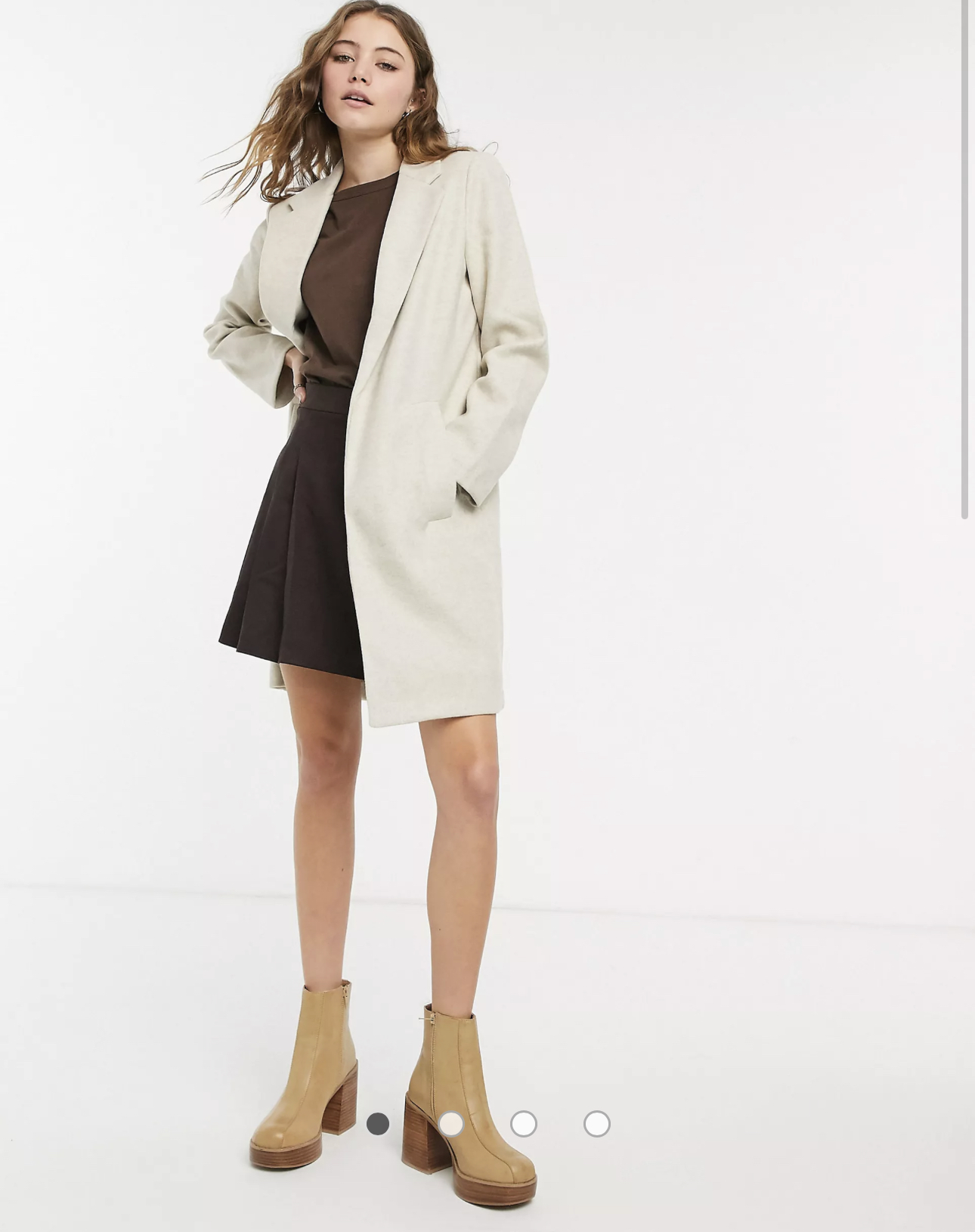 เสื้อโค้ท เสื้อโค้ทกันหนาว โค้ทวูล tailored knot coat สีเบจ แบรนด์ STRADIVARIUS สำเนา