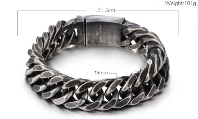 สร้อยข้อมือ ผู้ชาย สแตนเลสแท้ โซ่สแตนเลส ใส่ข้อมือ หนา 15 และ 12 mm สร้อยข้อมือเลส แนวร็อค เท่ ๆ 297460