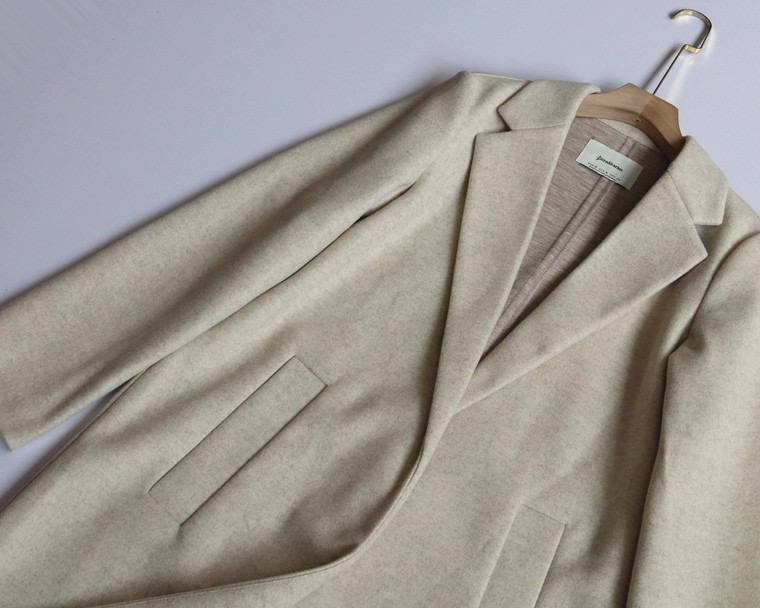 เสื้อโค้ท เสื้อโค้ทกันหนาว โค้ทวูล tailored knot coat สีเบจ แบรนด์ STRADIVARIUS สำเนา