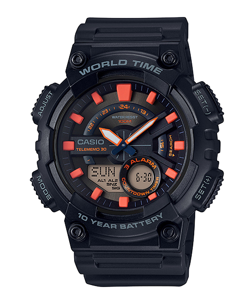 CASIO นาฬิกาคาสิโอ นาฬิกาข้อมือ นาฬิกากันน้ำ นาฬิกาของแท้ ประกันศูนย์ CMG 1 ปี รุ่น AEQ-110W-1A2 นาฬิกาสีดำ