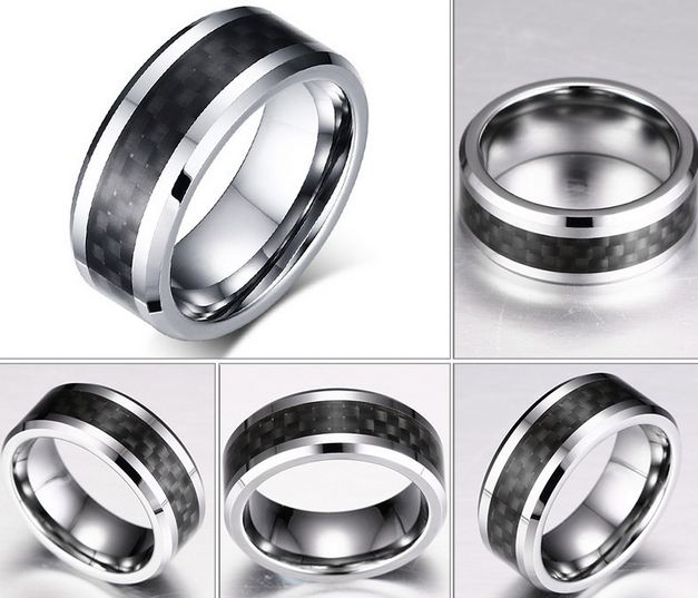 แหวนผู้ชาย แบบเท่ ๆ มีสไตล์ แหวน Tungsten carbide แท้ ดีไซน์ ด้านใน เป็น ลายสกีอต สีดำ แหวนหรู ๆ สำหรับผู้ชาย ใส่ออกงาน เข้ากับสูท 905255
