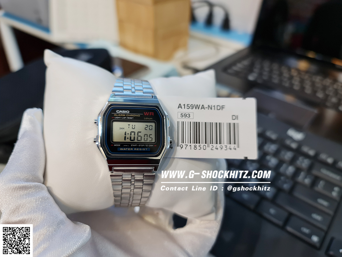 CASIO นาฬิกาคาสิโอ นาฬิกาข้อมือ นาฬิกากันน้ำ นาฬิกาของแท้ ประกันศูนย์ CMG 1 ปี รุ่น A-159WA-N1DF นาฬิกาสีเงิน