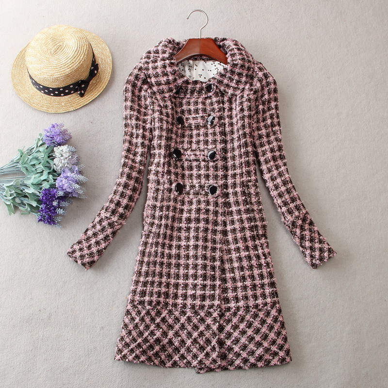 เสื้อโค้ด เสื้อกันหนาว coat ตัวยาว ลายตารางชมพู เทาดำ แต่งคอ (คอปก ถอดใส่ได้คะ) .ใส่ได้2แบบ น่ารักๆ แนวเกาหลี Free Size (M)
