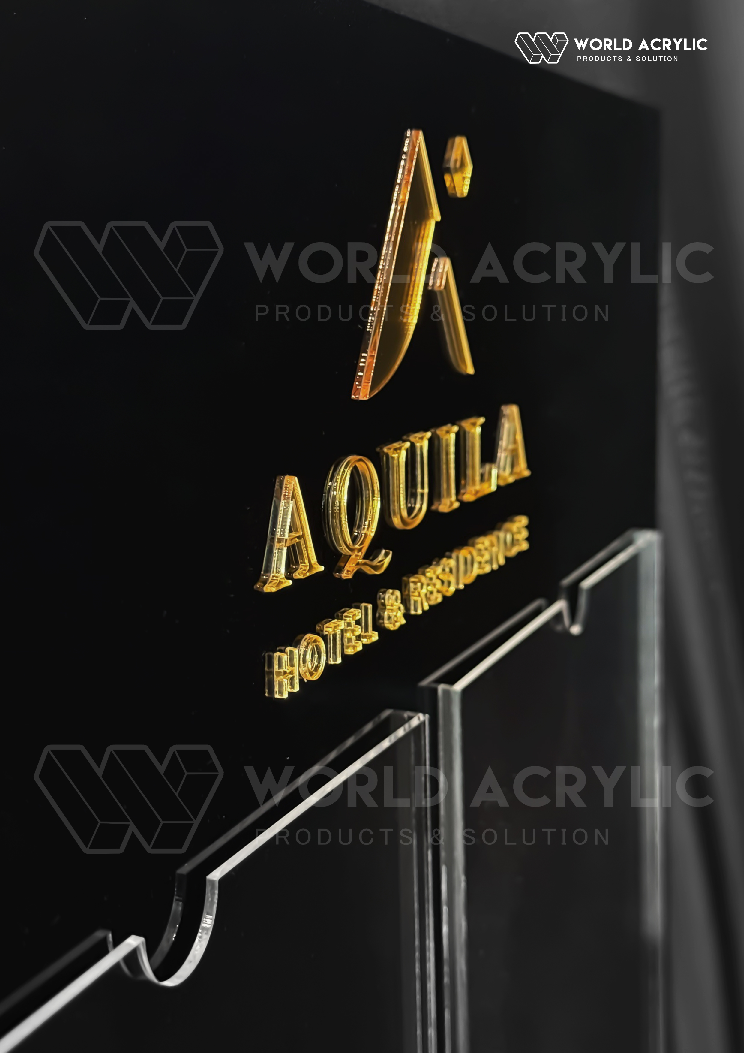 บอร์ดประกาศ A4 (4 ช่อง) พื้นหลังสีดำ พร้อมเลเซอร์โลโก้ไดคัท ตามแบบของลูกค้า