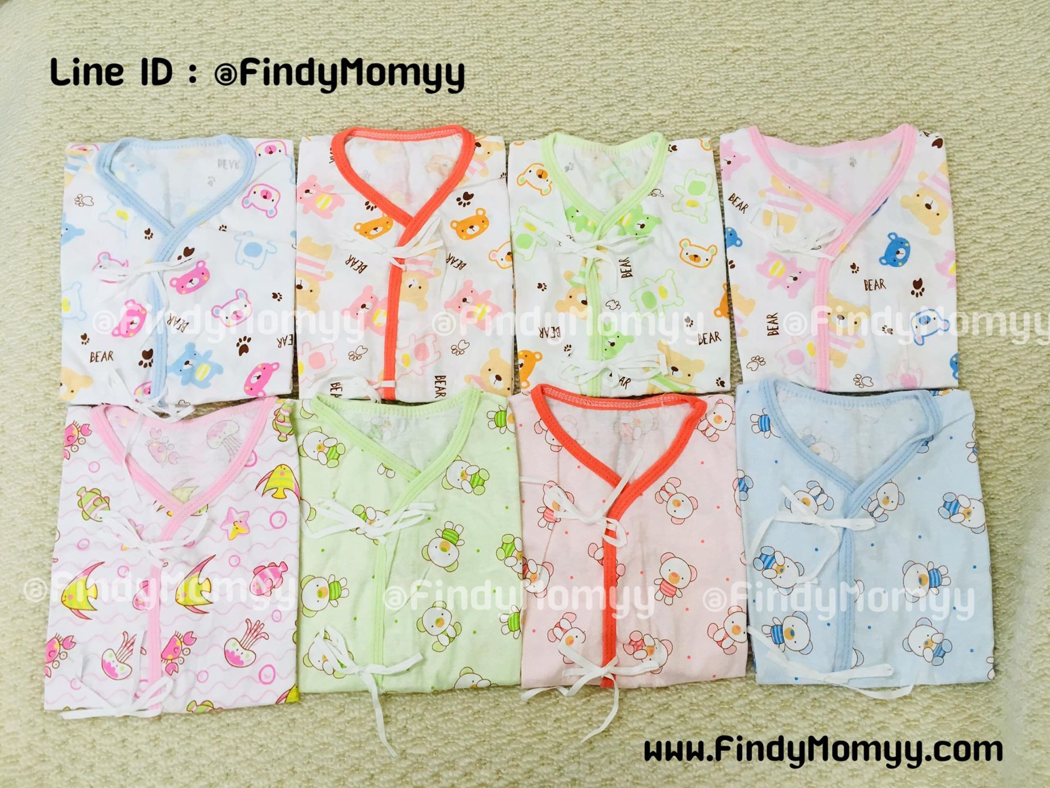 (ขายส่ง6ตัว) เสื้อผูกหน้า แขนสั้น ไซส์เด็กแรกเกิด-6เดือน มี4สี