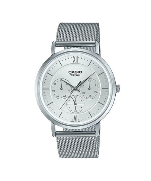 CASIO นาฬิกาคาสิโอ นาฬิกาข้อมือ นาฬิกากันน้ำ นาฬิกาของแท้ ประกันศูนย์ CMG 1 ปี รุ่น MTP-B300M-7A นาฬิกาสีเงิน