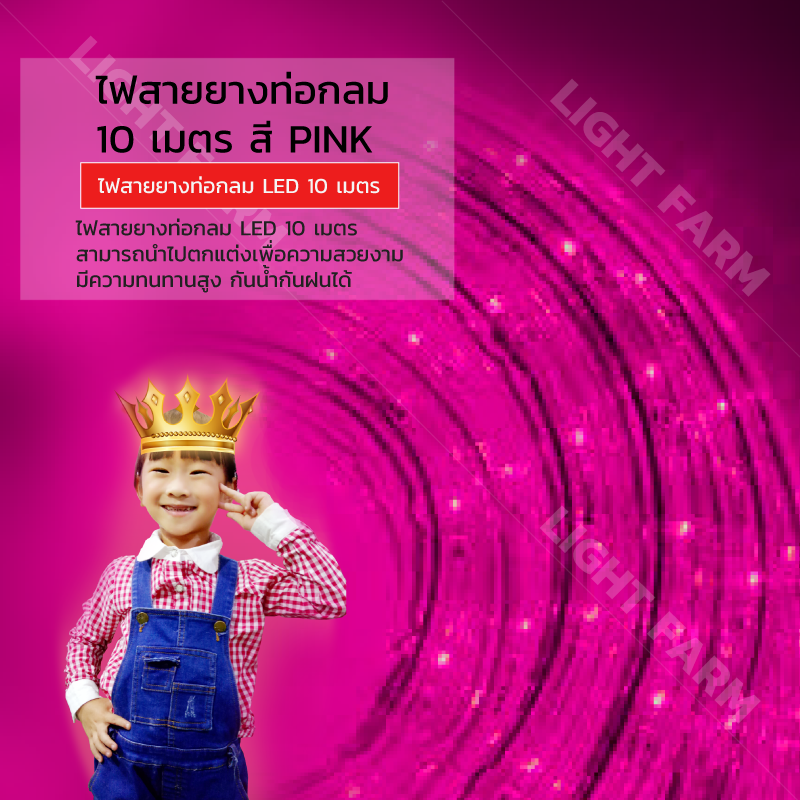ไฟสายยางท่อกลม 10 ม. สีชมพู