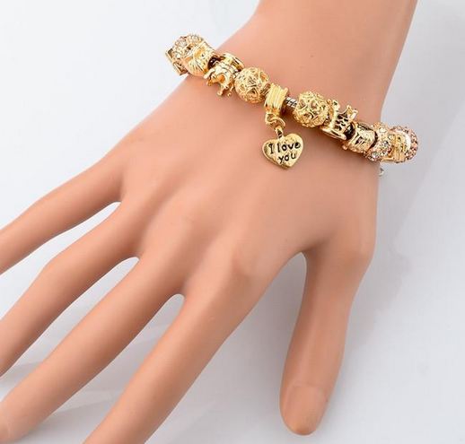 สร้อยข้อมือ Diy สไตล์ Pandora สร้อยข้อมือ ผู้หญิง สีทอง ร้อย บีด ลูกบอล มงกุฏ กล่องของขวัญ สลับ ลูกบอลกลม ทอง ฝังเพชร คริสตัล ออสเตเรีย 678992