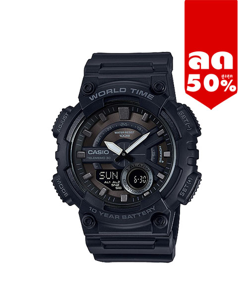 CASIO MID YEAR SALE นาฬิกาคาสิโอ พร้อมส่ง นาฬิกาข้อมือ นาฬิกากันน้ำ นาฬิกาของแท้ BTS ประกันศูนย์ CMG 1 ปี รุ่น AEQ-110W-1B นาฬิกาสีดำ