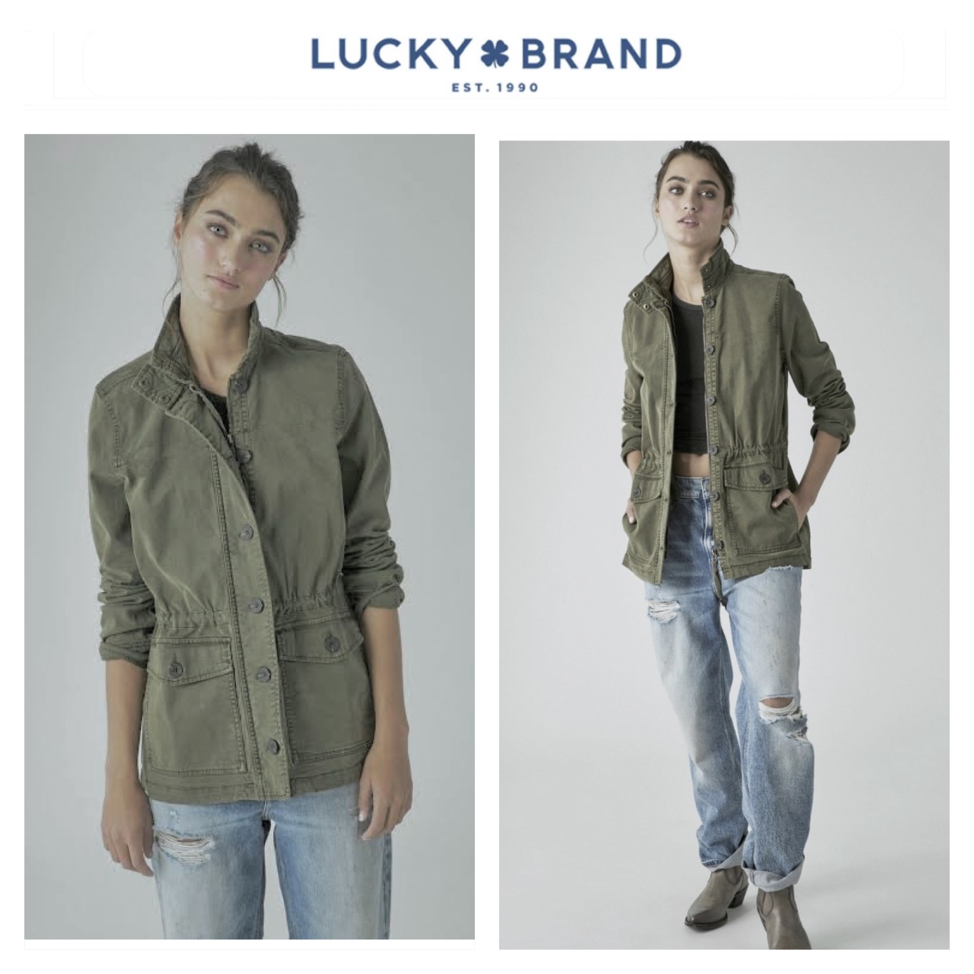 LUCKY BRAND เสื้อนอกเขียวทหาร เสื้อแจ็คเก็ต แนวทหาร แพทเทิน Lucky brandสวย เท่ห์ มาก แบรนด์ In extenso สำเนา เขียว