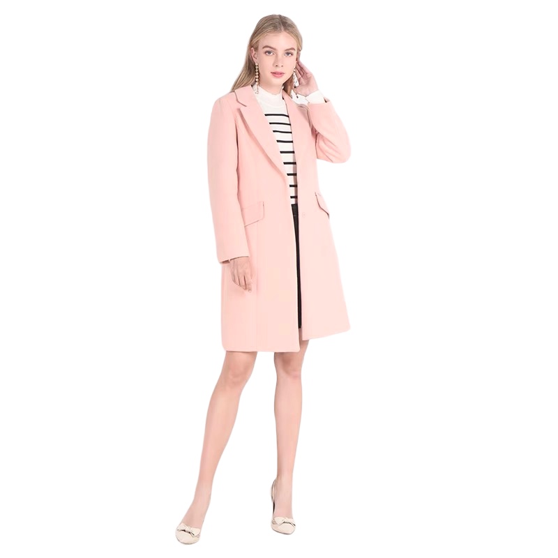 เสื้อโค้ทวูล Trench coat เสื้อโค้ทเฟอร์ โค้ทสักหลาดสีชมพูอ่อน แบรนด์ Roem