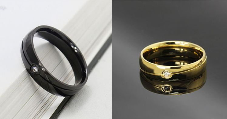 แหวน Stainless Steel แหวนเงิน แหวนทอง แหวนสีดำ แหวนเกลี้ยง ดีไซน์ ฝังเพชร CZ ตรงกลาง 1 เม็ด สวยหรู มีดีไซน์ แหวนผู้ชาย ผู้หญิง ใส่ได้ 241600