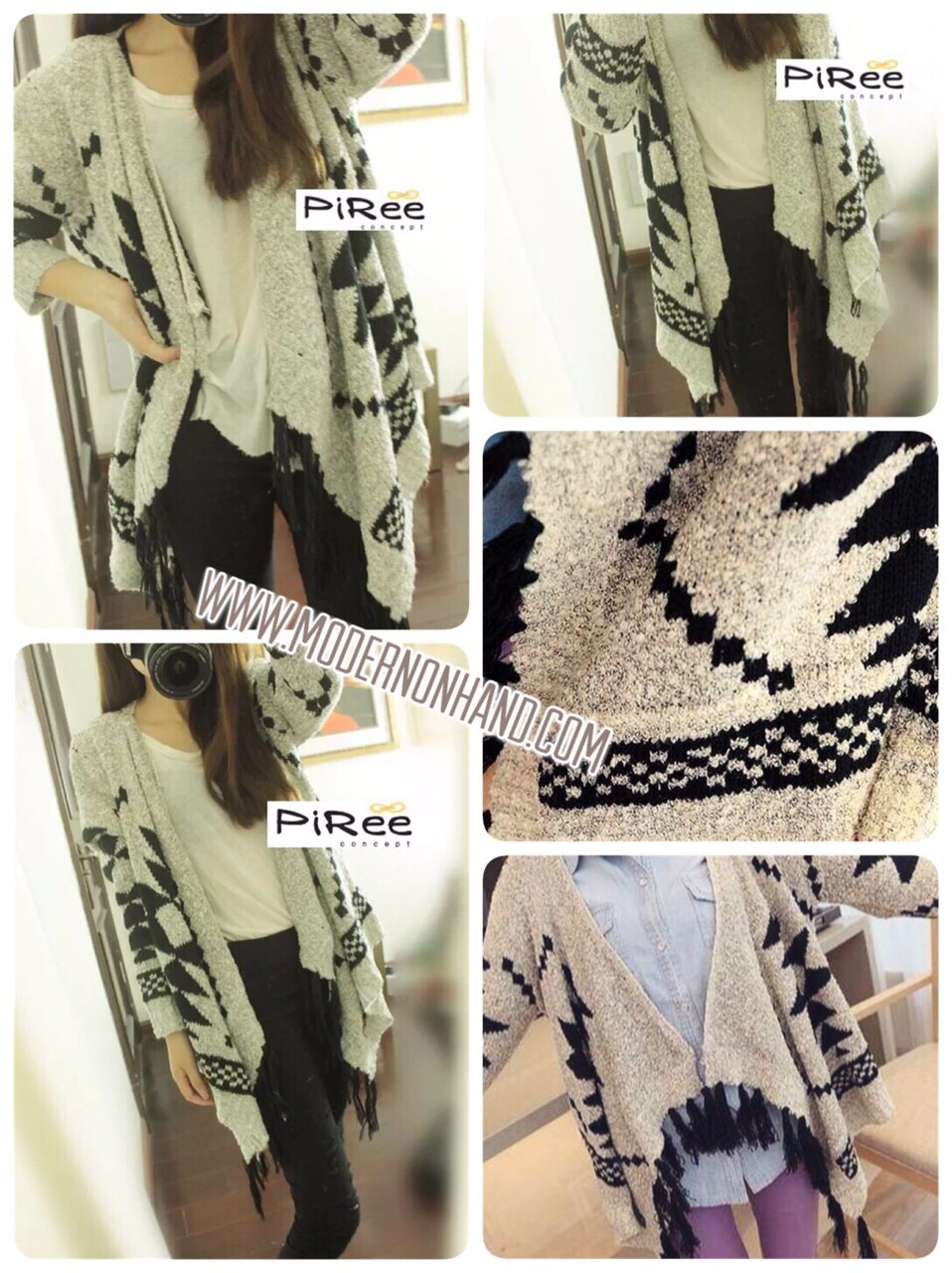 เสื้อหนาว ไหมพรมแซมดิ้นเงิน ลายถักชนเผ่า ชายแต่งพู่ งานZARA KNIT