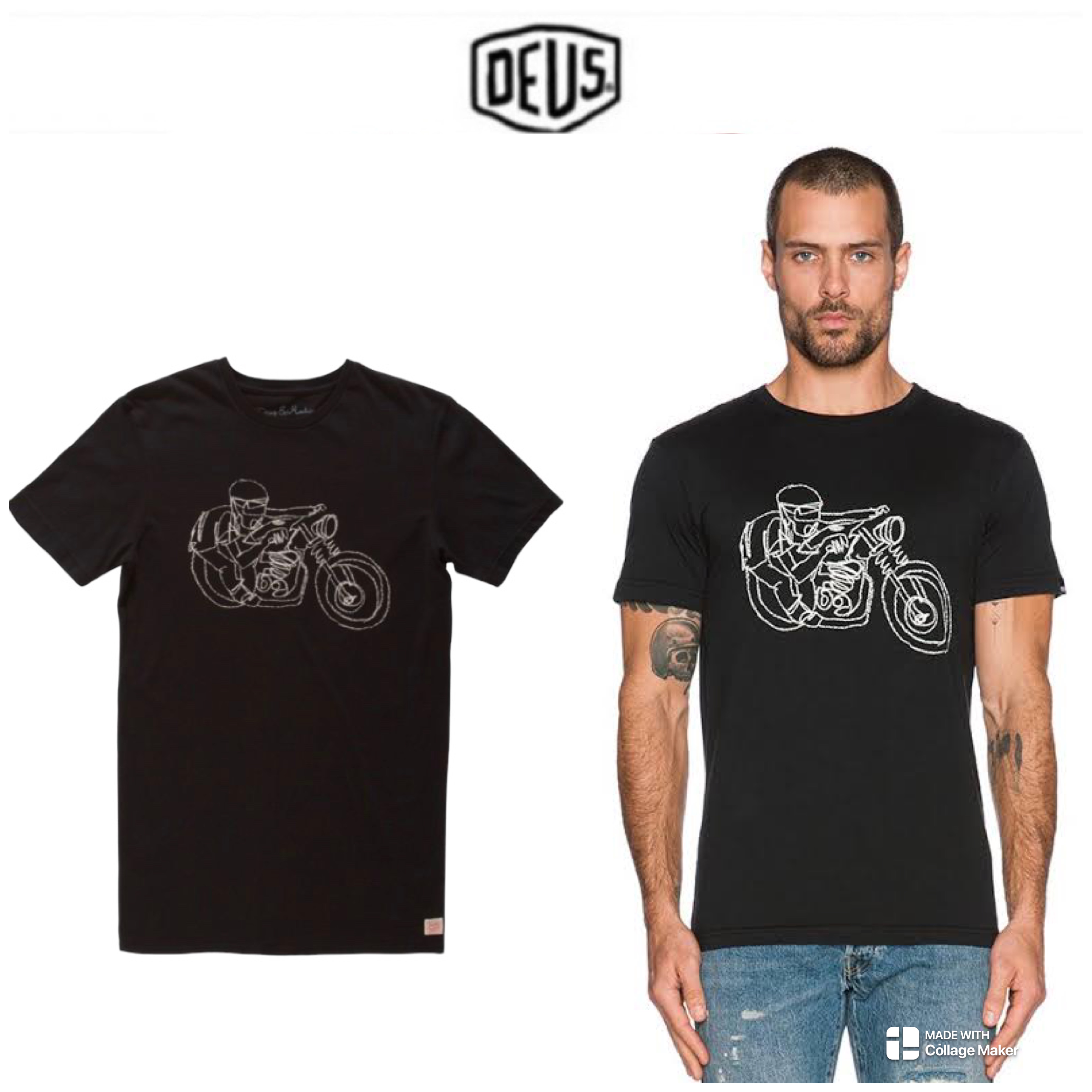 Deus ￼เสื้อยืดคอกลม DEUS แขนยาว งานแท้💯% 🧿CHECKMATE MOTO TEE ♦️ (DU039） สำเนา น้ำเงิน
