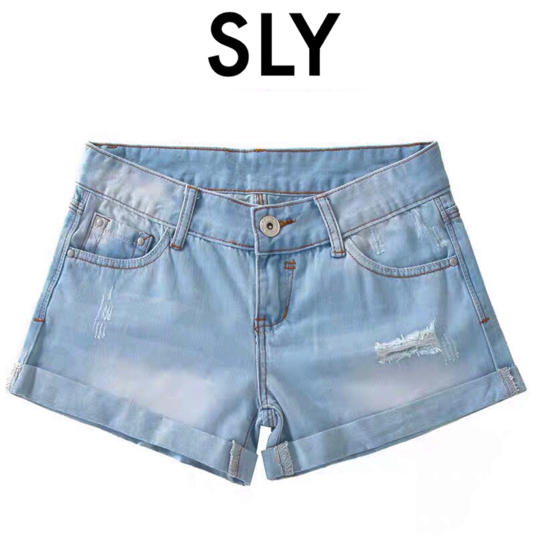 Sly กางเกงยีนส์ขาสั้น ยีนส์ฟอกแต่งเซอร์ SLY Demim ยีนส์