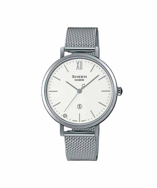 CASIO SHEEN นาฬิกาข้อมือ นาฬิกากันน้ำ นาฬิกาของแท้ ประกันศูนย์ CMG 1 ปี รุ่น SHE-4539M-7A นาฬิกาสีเงิน