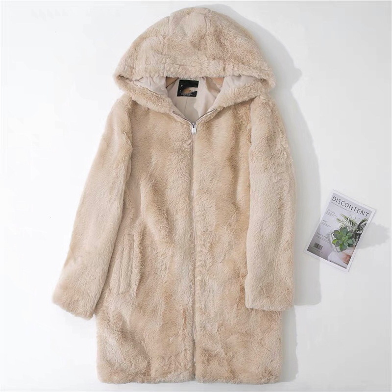 pepco เสื้อเฟอร์กันหนาว หมวกฮู้ด เสื้อขน FLUFFY Coat แบรนด์ PEPCO ดำ / เบจ