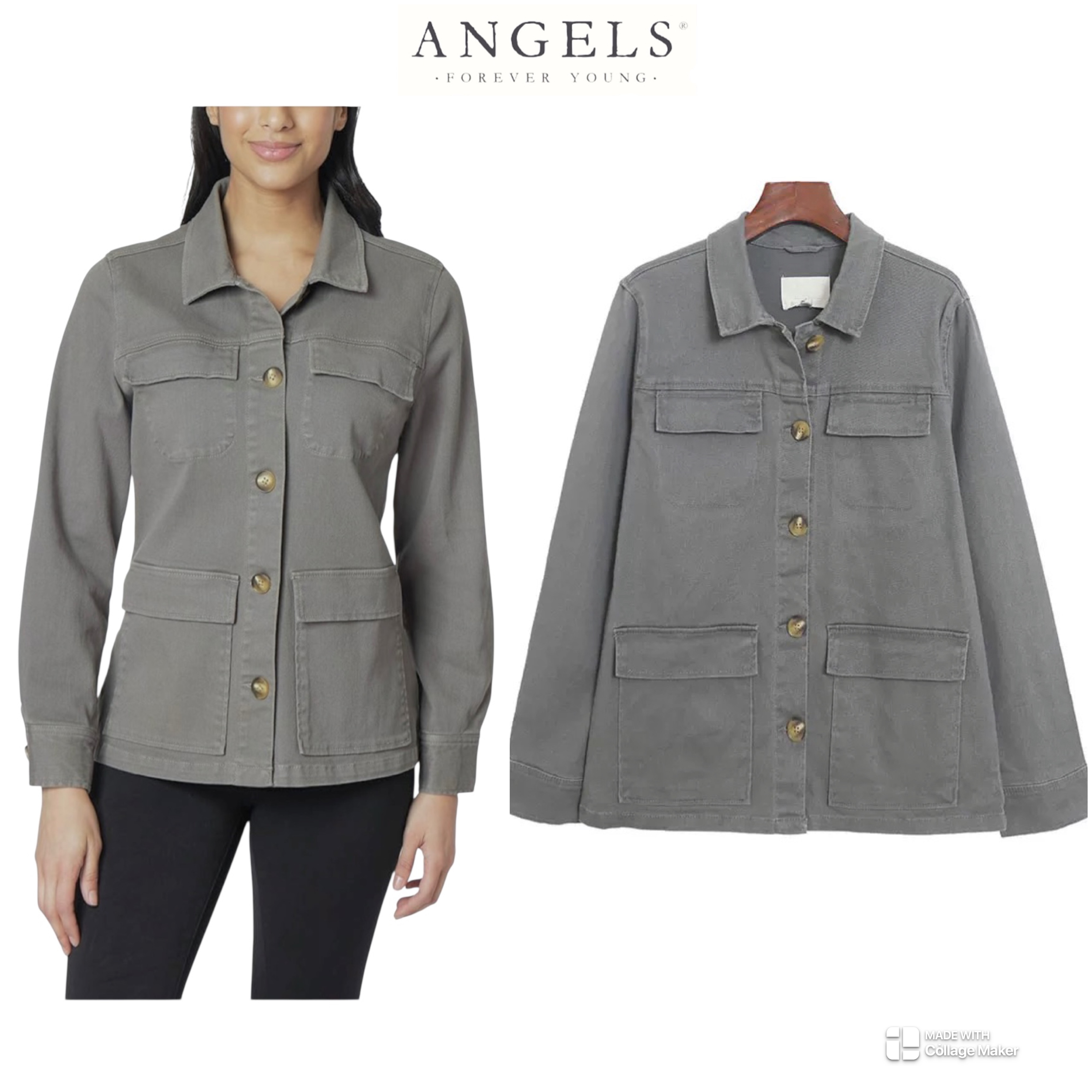 fb sister ANGELS forever young utility jacket เสื้อแจ็คเก็ต แนวทหาร Angel เขียว