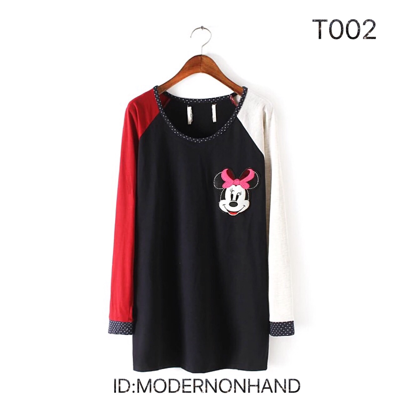 Minnie mouse เสื้อยืดแขนยาว แต่งสีทูโทน ลายมินนี่ แท้ size M