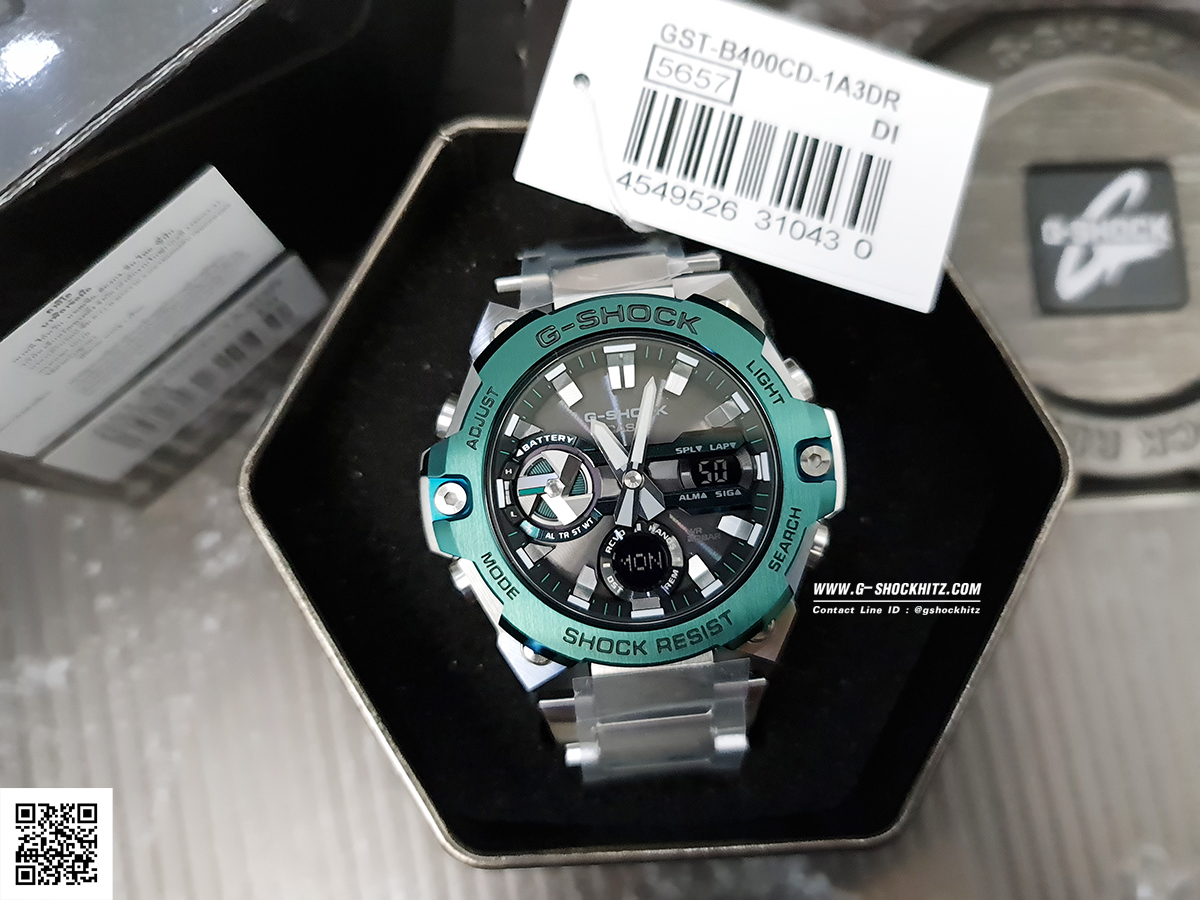 CASIO G-SHOCK นาฬิกาข้อมือ นาฬิกากันน้ำ นาฬิกาของแท้ ประกันศูนย์ CMG 1 ปี รุ่น GST-B400CD-1A3 นาฬิกาสีเงิน