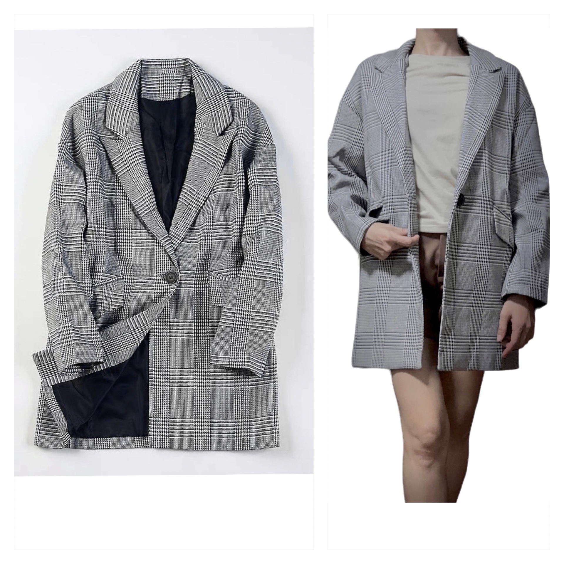 เสื้อโค้ท เสื้อคลุม ทรงสูท ลายตารางเทาดำ เสื้อคลุม เบลเซอร์ Blazer checked ❄️แบรนด์✨H&M✨ แท้💯% แบรนด์