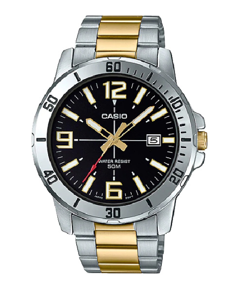 CASIO นาฬิกาคาสิโอ นาฬิกาข้อมือ นาฬิกากันน้ำ นาฬิกาของแท้ ประกันศูนย์ CMG 1 ปี รุ่น MTP-VD01SG-1B นาฬิกาสีเงิน