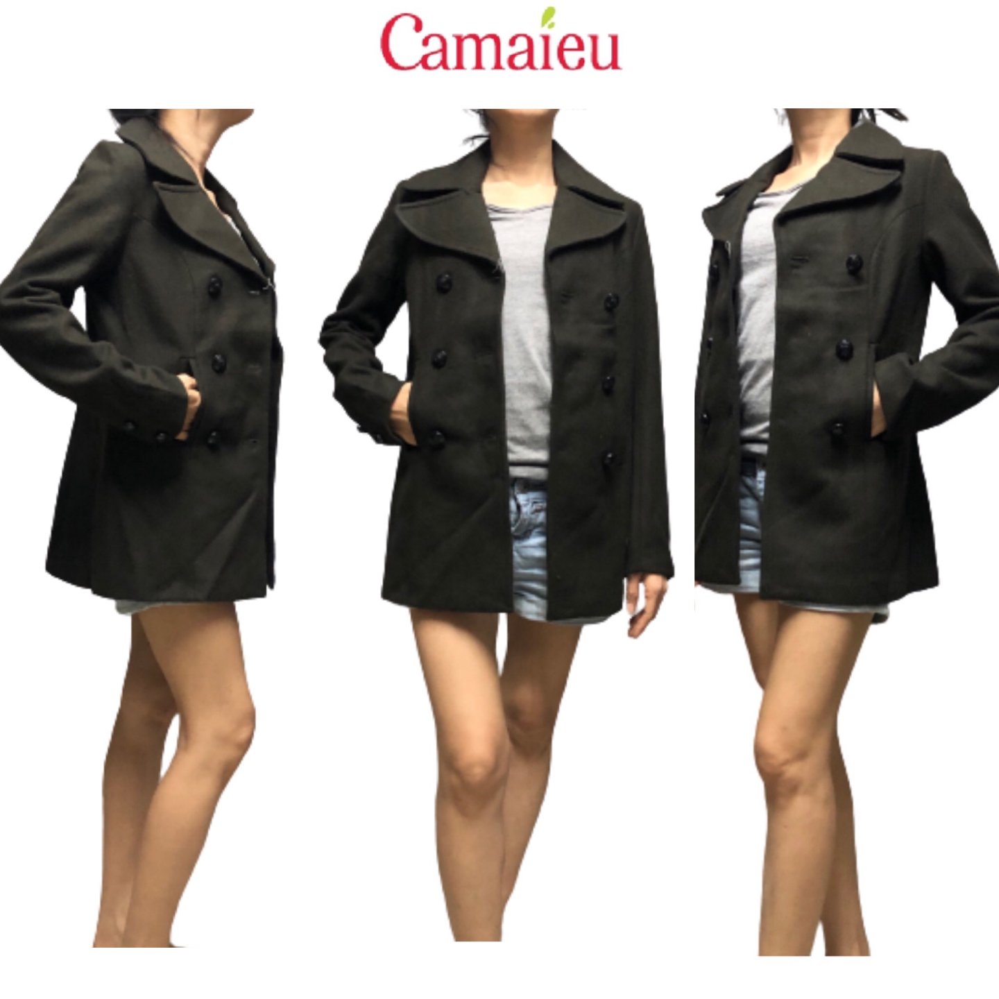 Camaieu เสื้อสูท เสื้อโค้ท สูทกันหนาว เนื้อผ้าสักหลาดวูล สีเขียว Camaieu เขียว