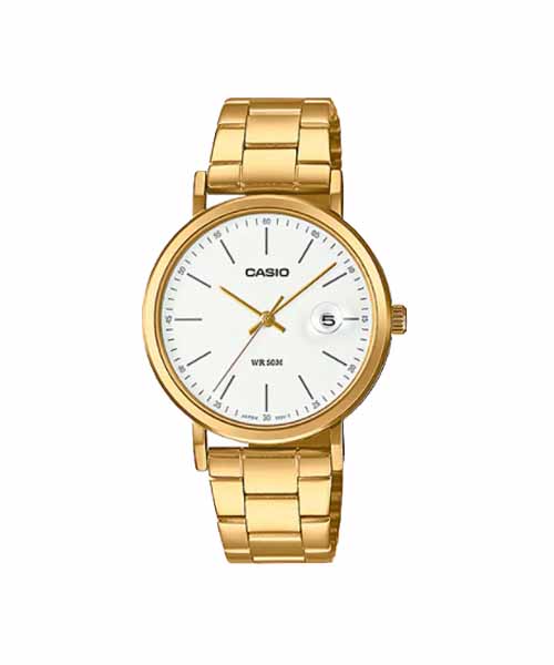 CASIO นาฬิกาคาสิโอ นาฬิกาข้อมือ นาฬิกากันน้ำ นาฬิกาของแท้ ประกันศูนย์ CMG 1 ปี รุ่น LTP-E175G-7E นาฬิกาสีทอง
