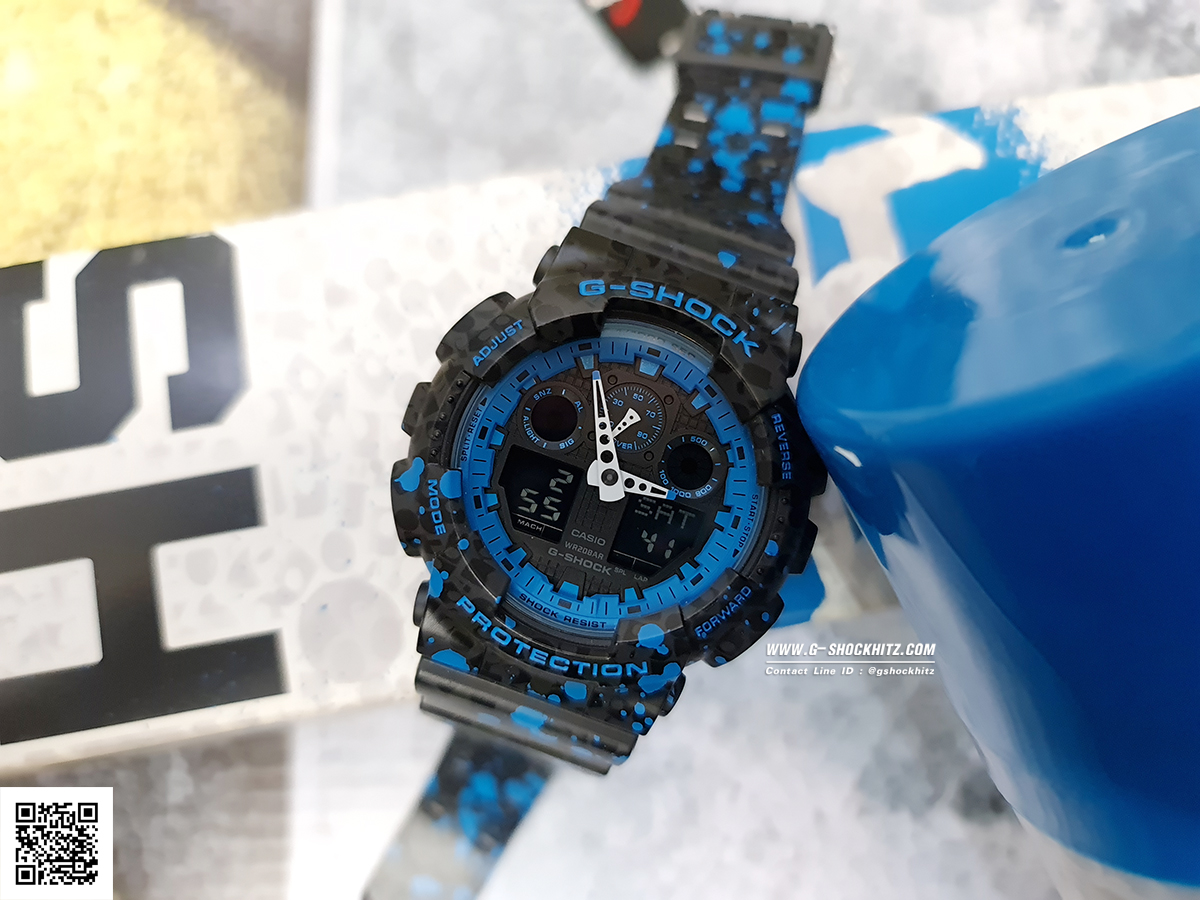 CASIO MID YEAR SALE G-SHOCK พร้อมส่ง นาฬิกาข้อมือ นาฬิกากันน้ำ นาฬิกาของแท้ ประกันศูนย์ CMG 1 ปี รุ่น GA-100ST-2A นาฬิกาสีน้้ำเงิน