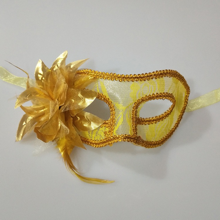 หน้ากากแฟนซี ลายลูกไม้ ประดับดอกดอกลินลี่ และขนนก หน้ากากปาร์ตี้ลายลูกไม้ หน้ากากคอสเพลย์ Hot Sexy Seductive Lace Mask