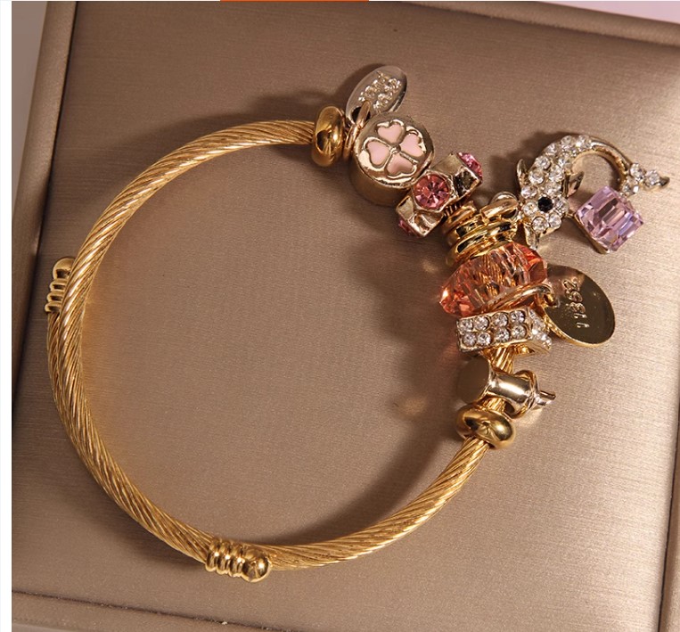 สร้อยข้อมือ กำไลข้อมือ สไตล์ pandora ห้อย จี้ปลาโลมา ฝังเพชร กำไลข้อมือวัยรุ่น แบบน่ารัก ๆ 600954