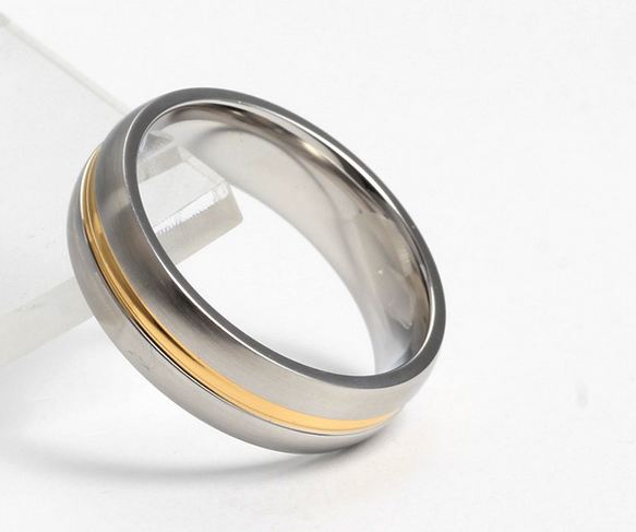 แหวนผู้ชาย แหวนเกลี้ยง แหวนเงิน Stainless Steel ดีไซน์ แหวนเงิน คาด เส้น ทอง 18 K ตรงกลาง แหวน สวย ๆ ใส่เพิ่มความดูดี 852973