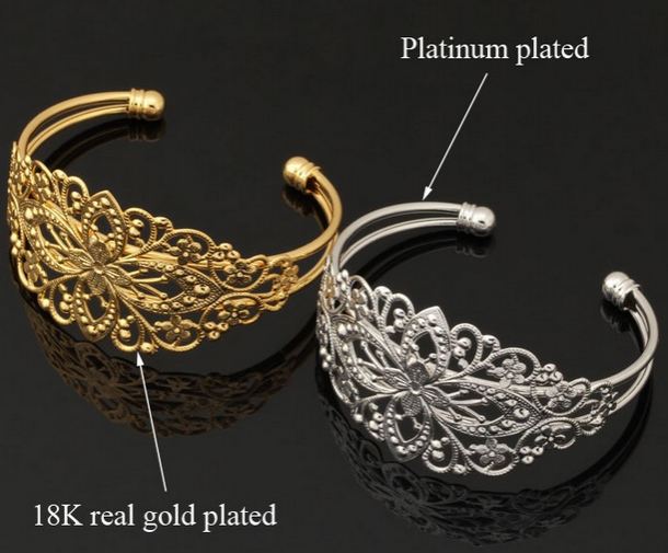 กำไลข้อมือผู้หญิง กำไลทอง 18 K และ กำไลเงิน แพลตตินั่ม ลวดลาย ดอกไม้ ไทยโบราณ กำไล ใส่ไปงานแต่งงาน งานบวช งานบุญ สวยหรู 602524