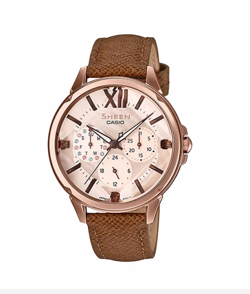 CASIO SHEEN นาฬิกาข้อมือ นาฬิกากันน้ำ นาฬิกาของแท้ ประกันศูนย์ CMG 1 ปี รุ่น SHE-3056PGL-7A นาฬิกาสีน้ำตาล