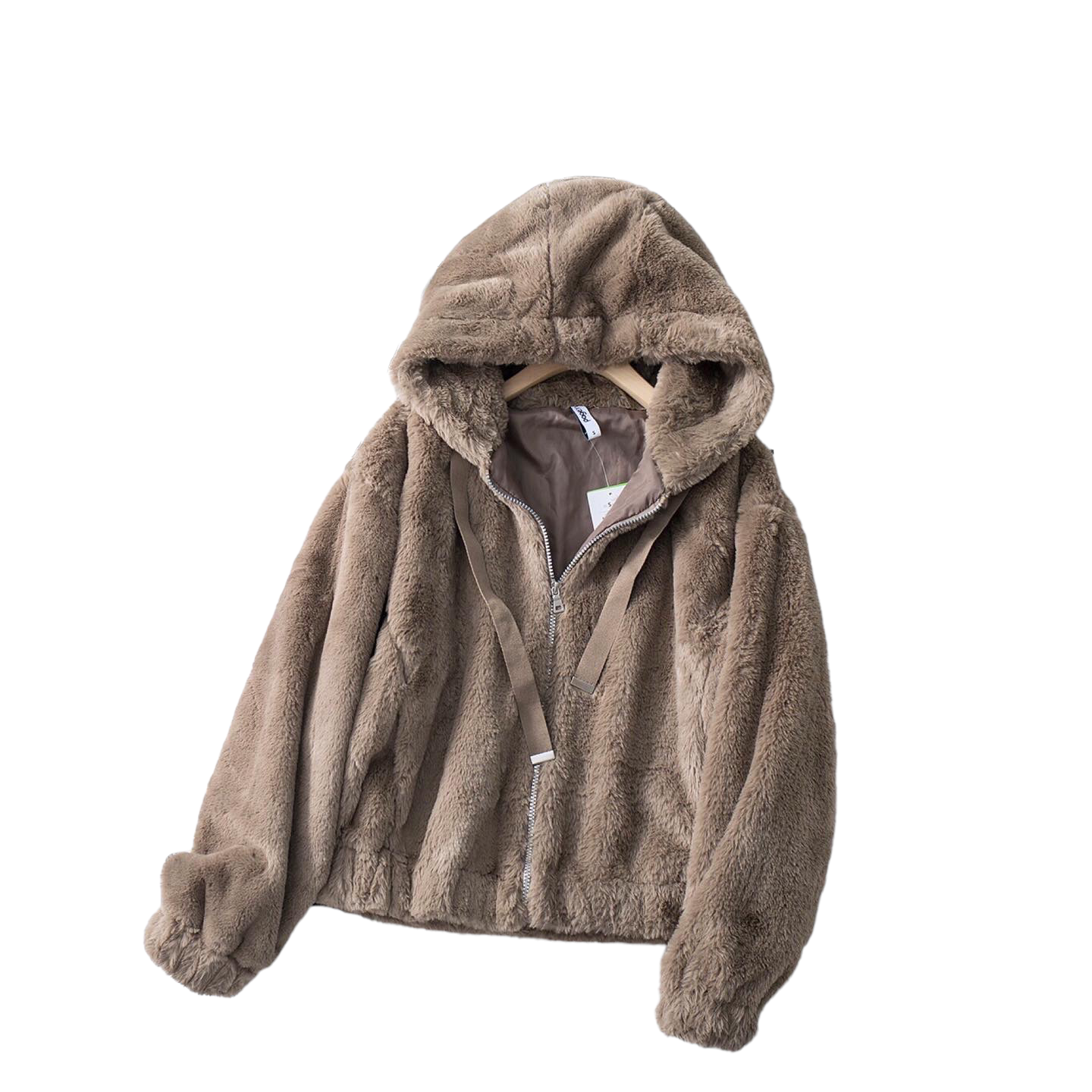 Page one เสื้อเฟอร์กันหนาว หมวกฮู้ด เสื้อขน Fluffy coat แบรนด์ page One ดำ