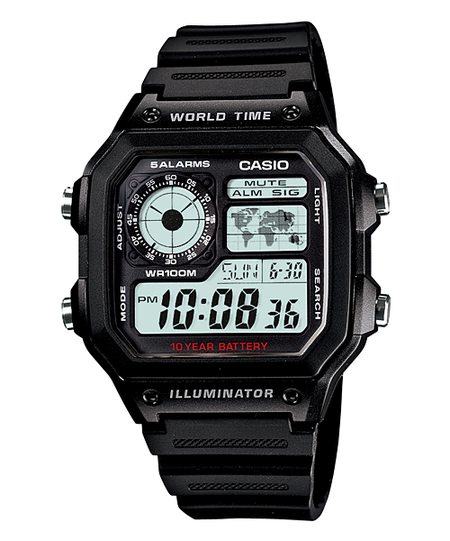 CASIO นาฬิกาคาสิโอ นาฬิกาข้อมือ นาฬิกากันน้ำ นาฬิกาของแท้ ประกันศูนย์ CMG 1 ปี รุ่น AE-1200WH-1A นาฬิกาสีดำ